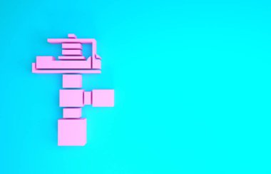 Pembe otomatik sulama ikonu mavi arkaplanda izole edilmiş. Su ekipmanları. Bahçe elemanı. Sprey tabanca ikonu. Minimalizm kavramı. 3d illüstrasyon 3B canlandırma