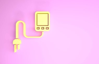 Sarı sensör simgesi pembe arkaplanda izole edildi. Minimalizm kavramı. 3d illüstrasyon 3d canlandırma