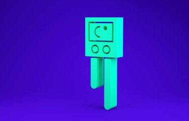 Mavi arka planda yeşil sıcaklık ve nem sensörü simgesi izole edildi. Minimalizm kavramı. 3d illüstrasyon 3d canlandırma