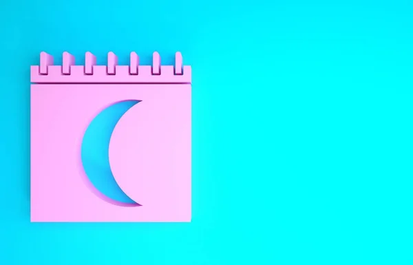 Icono de calendario de fases lunares rosadas aislado sobre fondo azul. Concepto minimalista. 3D ilustración 3D render —  Fotos de Stock