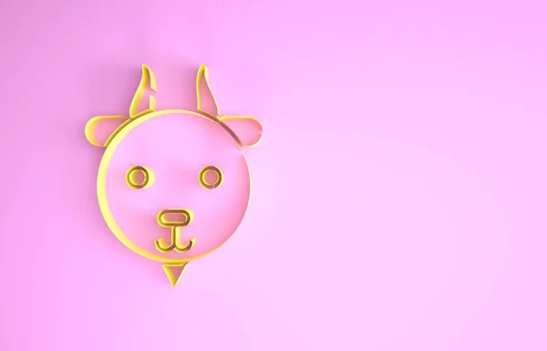 Sárga Kos állatöv jel ikon elszigetelt rózsaszín alapon. Asztrológiai horoszkóp gyűjtemény. Minimalizmus koncepció. 3d illusztráció 3d render — Stock Fotó