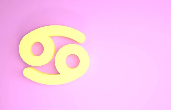 Żółty znak zodiaku raka ikona wyizolowana na różowym tle. Astrologiczna kolekcja horoskopów. Koncepcja minimalizmu. Ilustracja 3d — Zdjęcie stockowe