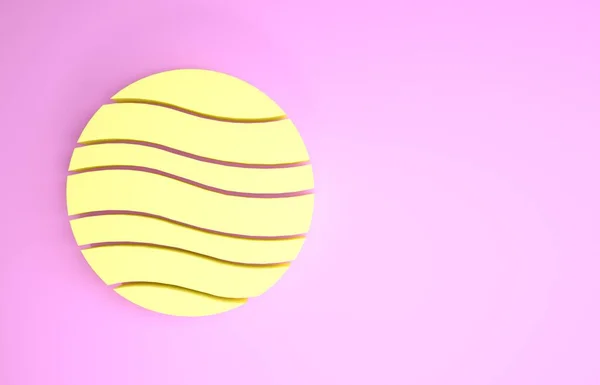ピンクの背景に孤立した黄色の惑星木星のアイコン。最小限の概念。3Dイラスト3Dレンダリング — ストック写真