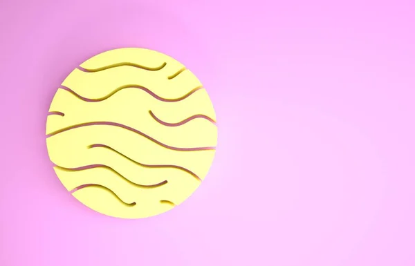 ピンクの背景に孤立した黄色の惑星金星のアイコン。最小限の概念。3Dイラスト3Dレンダリング — ストック写真