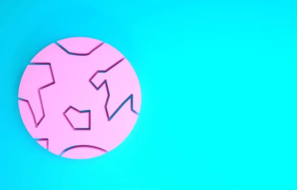 Rosa Planet Erde Symbol isoliert auf blauem Hintergrund. Minimalismus-Konzept. 3D Illustration 3D Renderer — Stockfoto