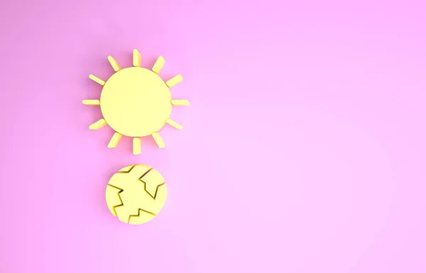 Ícone de solstício amarelo isolado no fundo rosa. Conceito de minimalismo. 3D ilustração 3D render — Fotografia de Stock