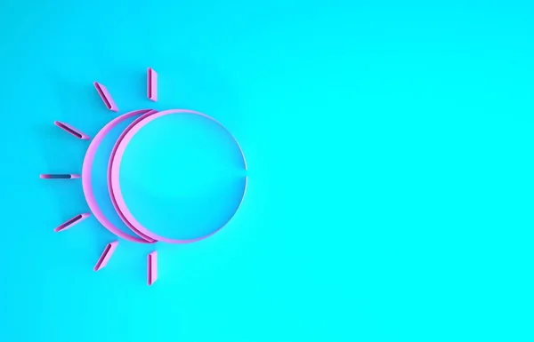 青い背景に隔離された太陽のアイコンのピンクのエクリプス。皆既日食。最小限の概念。3Dイラスト3Dレンダリング — ストック写真