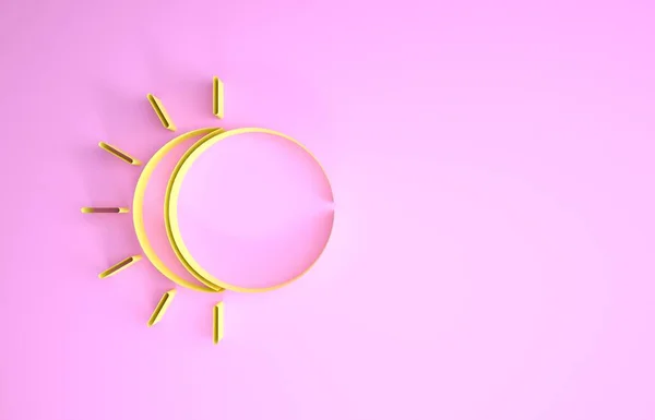 Eclipse amarillo del icono del sol aislado sobre fondo rosa. Eclipse total de sonar. Concepto minimalista. 3D ilustración 3D render — Foto de Stock