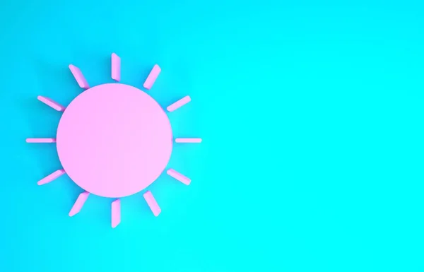 粉色太阳图标隔离在蓝色背景。 最低纲领的概念。 3d说明3d — 图库照片