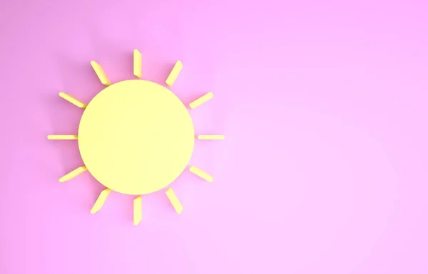 Ícone amarelo do sol isolado no fundo rosa. Conceito de minimalismo. 3D ilustração 3D render — Fotografia de Stock