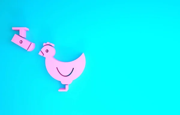Pink Chicken farm and wireless Controlling CCTV security camera icon isolated on blue background. Minimalism concept. 3d illustration 3D render — Stock Photo, Image