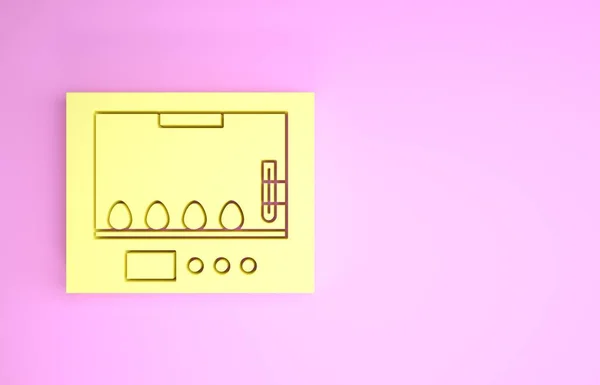 Pembe arka planda izole edilmiş yumurta ikonu için sarı kuluçka makinesi. Minimalizm kavramı. 3d illüstrasyon 3d canlandırma — Stok fotoğraf