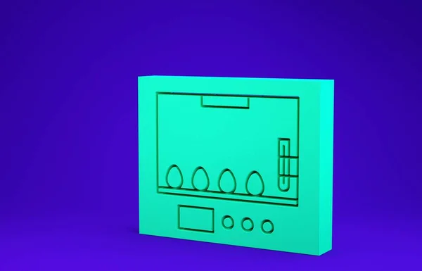 Zielony inkubator ikony jaj izolowany na niebieskim tle. Koncepcja minimalizmu. Ilustracja 3d — Zdjęcie stockowe