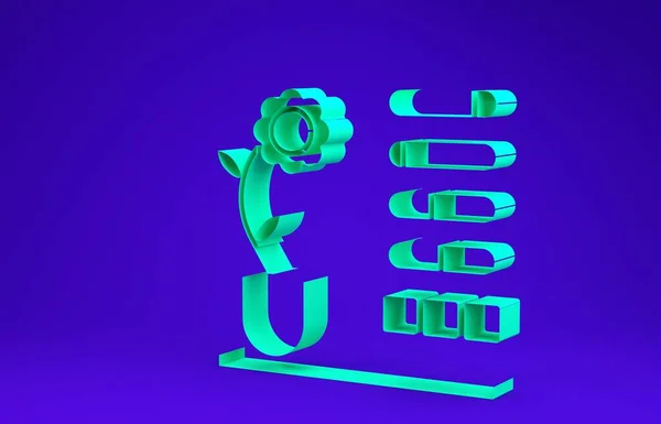 Ikona stavu zeleného květu izolována na modrém pozadí. Minimalismus. 3D ilustrace 3D vykreslení — Stock fotografie