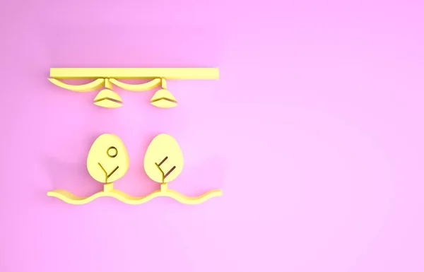 Gul Smart gård med glödlampa och växt symbol ikon isolerad på rosa bakgrund. Minimalistiskt koncept. 3D-illustration 3D-återgivning — Stockfoto