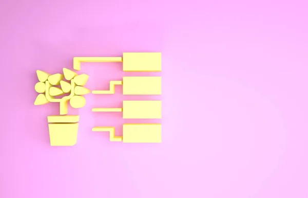 Піктограма аналізу жовтих квітів ізольована на рожевому фоні. Концепція мінімалізму. 3D ілюстрація 3D рендеринга — стокове фото