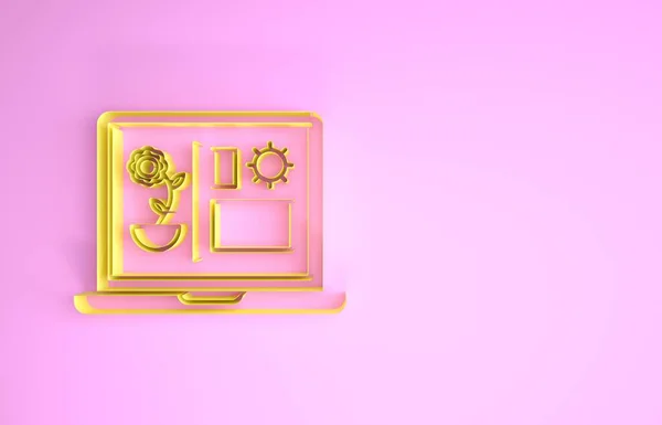 Yellow Smart farming technology - farm automation system icon isolated on pink background. Minimalism concept. 3d illustration 3D render