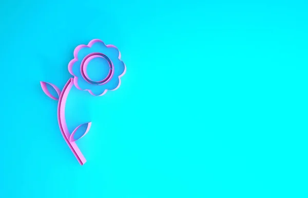 ピンクの花のアイコンは青の背景に孤立しています。最小限の概念。3Dイラスト3Dレンダリング — ストック写真