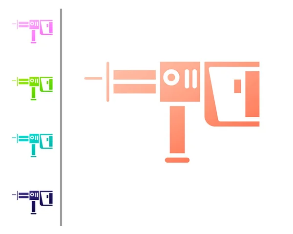 Koraal Elektrische roterende hamer boor machine pictogram geïsoleerd op witte achtergrond. Werktuig voor de bouw, afwerking, reparatie. Stel kleurpictogrammen in. Vector Illustratie — Stockvector