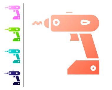 Coral Electric kablosuz tornavida simgesi beyaz arkaplanda izole edildi. Elektrikli matkap. Tamir aleti. Renk simgelerini ayarla. Vektör İllüstrasyonu