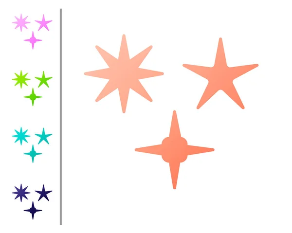 Korallen Sternschnuppen Ikone isoliert auf weißem Hintergrund. Meteoroid, Meteorit, Komet, Asteroid, Sternsymbol. Farbsymbole setzen. Vektorillustration — Stockvektor