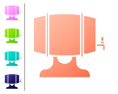 Askıda mercan ahşap fıçı ve beyaz arka planda izole edilmiş durdurma ikonu var. Renk simgelerini ayarla. Vektör İllüstrasyonu