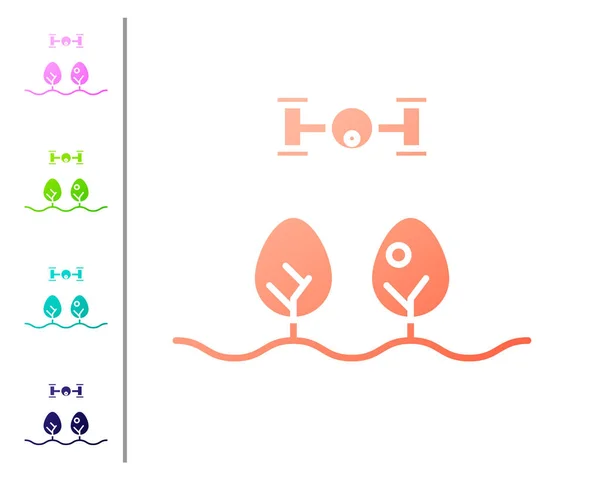 흰 배경에 드론 조종 장치와 트리 아이콘 이 있는 산호 스마트 농장. 농업 회사를 위한 혁신적 인 기술. 색 아이콘을 설정 합니다. 벡터 일러스트 — 스톡 벡터