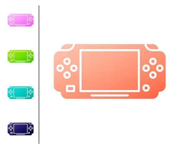 Korallen tragbare Videospielkonsole Symbol isoliert auf weißem Hintergrund. Gamepad-Zeichen. Spielkonzept. Farbsymbole setzen. Vektorillustration — Stockvektor