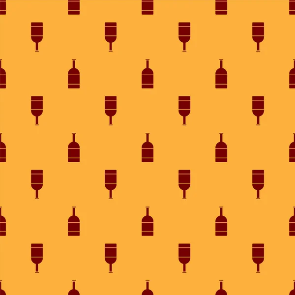 Rote Bierflasche Symbol isoliert nahtlose Muster auf braunem Hintergrund. Vektorillustration — Stockvektor