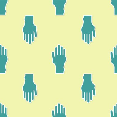 Yeşil El sedef ya da egzama ikonu ile sarı arka planda izole edilmiş pürüzsüz desen. Alerjene veya kronik vücut sorununa karşı insan derisi tepkisi kavramı. Vektör İllüstrasyonu