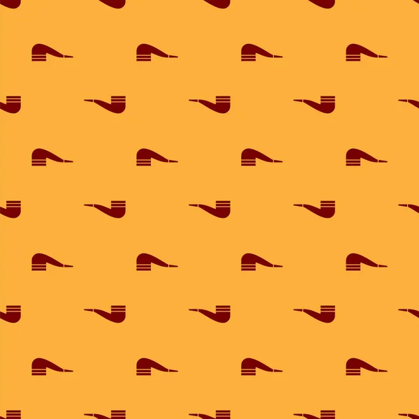 Rote Raucherpfeife mit Rauch-Symbol isoliert nahtlose Muster auf braunem Hintergrund. Tabakpfeife. Vektorillustration — Stockvektor
