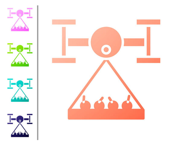 Ферма Coral Smart с управлением беспилотником собирает значок сбора урожая изолированный на белом фоне. Инновационные технологии для сельскохозяйственной компании. Задайте цвет. Векторная миграция
