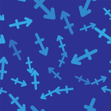 Mavi Yay burcu burcu simgesi mavi arka planda izole edilmiş pürüzsüz desen. Astrolojik yıldız falı koleksiyonu. Vektör İllüstrasyonu