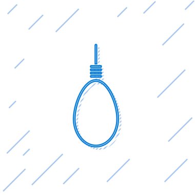 Mavi çizgi darağacı ipinin asılı olduğu sembol beyaz arka planda izole edildi. İpe bağlanmış halat. İntihar, asılma ya da linç. Vektör İllüstrasyonu