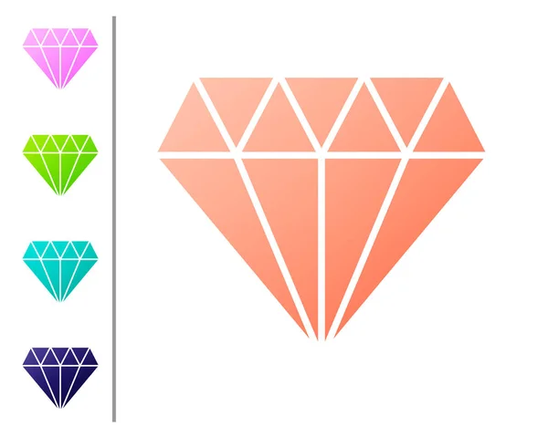 Korallen-Diamant-Symbol isoliert auf weißem Hintergrund. Schmucksymbol. Edelstein. Farbsymbole setzen. Vektorillustration — Stockvektor