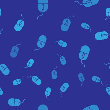 Mavi Bilgisayar Fare simgesi mavi arkaplanda izole edilmiş kusursuz desen. Tekerlek sembollü optik. Vektör İllüstrasyonu