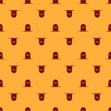 Üzerinde Rip yazan kırmızı Tombstone simgesi kahverengi arkaplanda izole edilmiş. Mezar ikonu. Vektör İllüstrasyonu