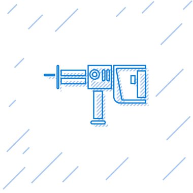 Mavi çizgi elektrikli çekiç matkabı ikonu beyaz arka planda izole edildi. İnşaat, onarım ve onarım için kullanılan bir alet. Vektör İllüstrasyonu