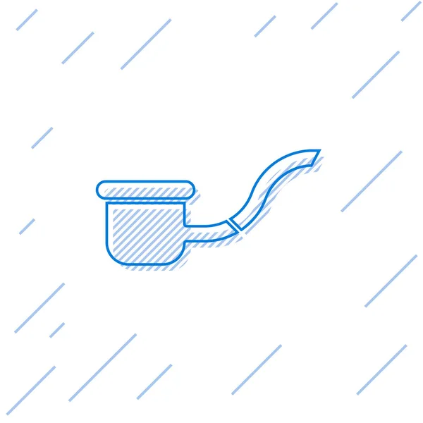 Linha azul Tubo para fumar com ícone de fumaça isolado no fundo branco. Cachimbo de tabaco. Ilustração vetorial — Vetor de Stock