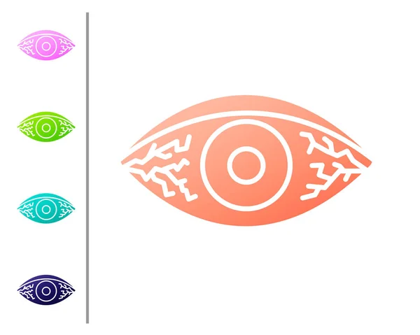 Occhio rosso corallo a causa di congiuntivite virale, batterica o allergica icona isolata su sfondo bianco. Imposta icone a colori. Illustrazione vettoriale — Vettoriale Stock