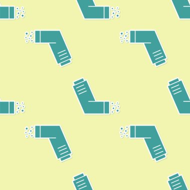 Yeşil astım ikonu sarı arkaplanda izole edilmiş pürüzsüz desen. Öksürük şurubu, solunum, alerjik hasta. Tıbbi alerji astım spreyi. Vektör İllüstrasyonu