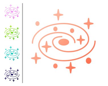 Mercan Samanyolu sarmal gökadası beyaz zemin üzerinde izole edilmiş yıldız ikonu ile. Renk simgelerini ayarla. Vektör İllüstrasyonu