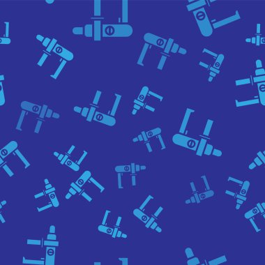 Mavi elektrikli matkap ikonu mavi arka planda izole edilmiş pürüzsüz desen. Tamir aleti. Vektör İllüstrasyonu