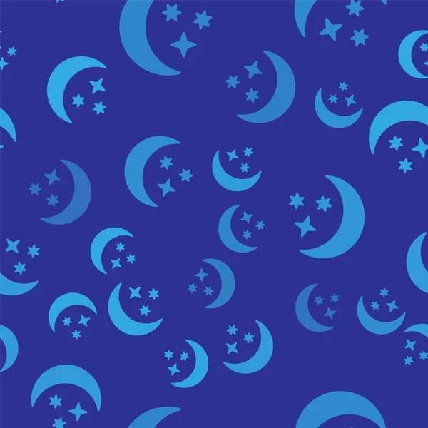 Blauer Mond und Sterne Ikone isoliert nahtlose Muster auf blauem Hintergrund. Vektorillustration — Stockvektor