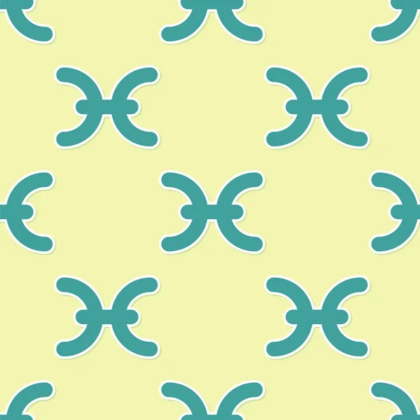Icono de signo zodiacal de Piscis verde aislado patrón sin costura sobre fondo amarillo. Colección de horóscopos astrológicos. Ilustración vectorial — Vector de stock