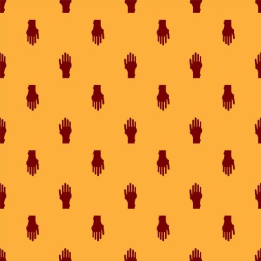 Kırmızı El sedef ya da egzama ikonu kahverengi arka planda izole edilmiş. Alerjene veya kronik vücut sorununa karşı insan derisi tepkisi kavramı. Vektör İllüstrasyonu