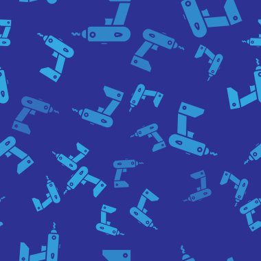 Mavi Elektrik Kablosuz Tornavida simgesi mavi arka planda izole edilmiş pürüzsüz desen. Elektrikli matkap. Tamir aleti. Vektör İllüstrasyonu