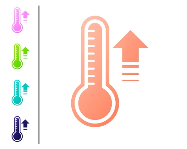 Коралловый метеорологический термометр, измеряющий тепло и холодную иконку на белом фоне. Термометр показывает жаркую или холодную погоду. Задайте цвет. Векторная миграция — стоковый вектор