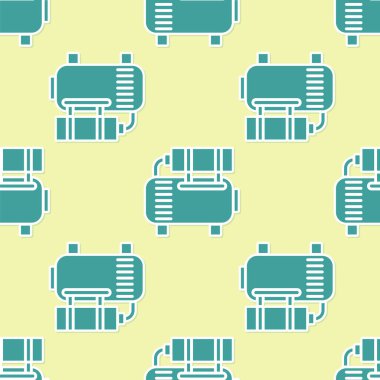 Yeşil Hava kompresör simgesi sarı arkaplanda izole edilmiş pürüzsüz desen. Vektör İllüstrasyonu