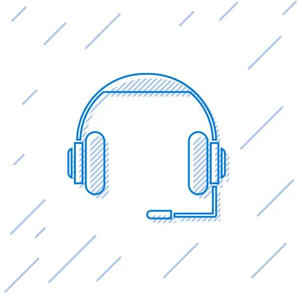青い線白い背景に隔離されたヘッドフォンアイコン。イヤフォン音楽、サービス、コミュニケーション、オペレーターの話を聞くためのコンセプト。ベクターイラスト — ストックベクタ